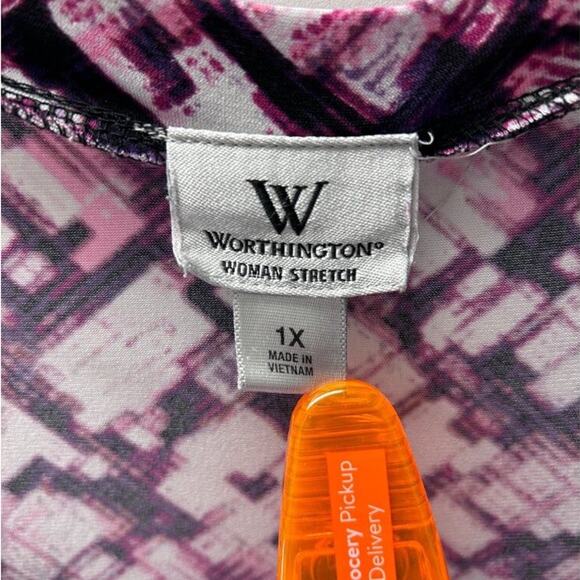 Worthington Womens Stretch Top 1X Abstract Print Polyester/Spandex Blend - Picture 4 of 7